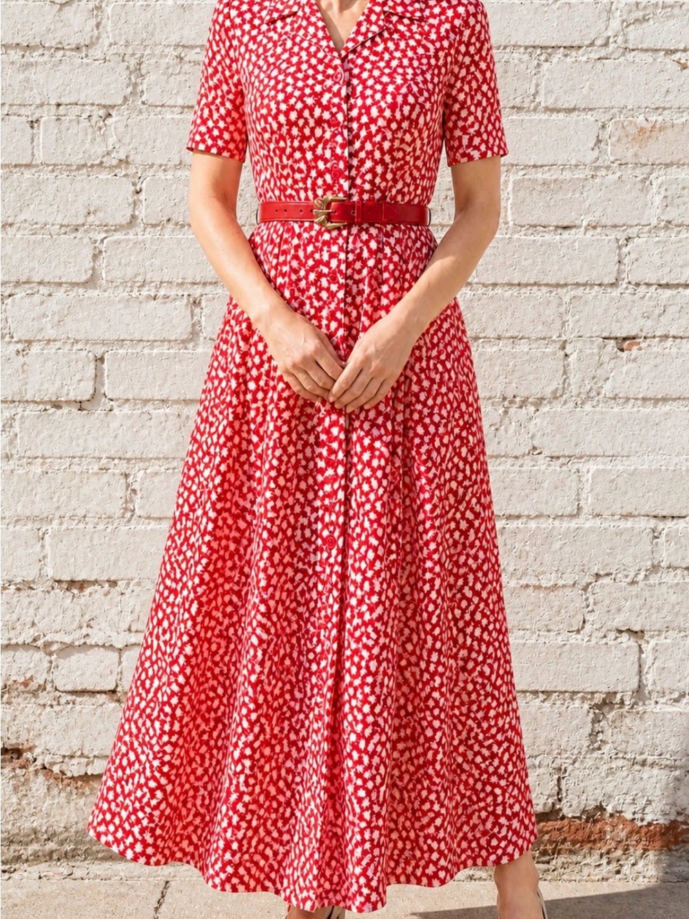 Vintage Pleated Maxi Dress Red Cottage Church Teacher Tradwife Pleated Medium 10